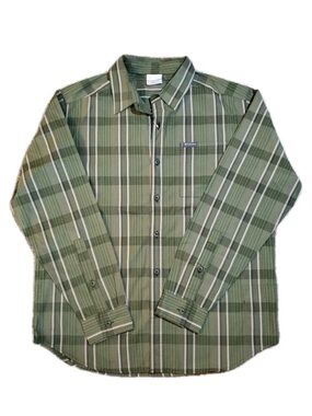 Columbia Olive and White Plaid Long-Sleeve Button-Down Shirt